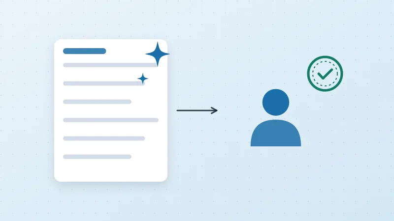 Illustration of a document prepared with AI assistance being approved by a person