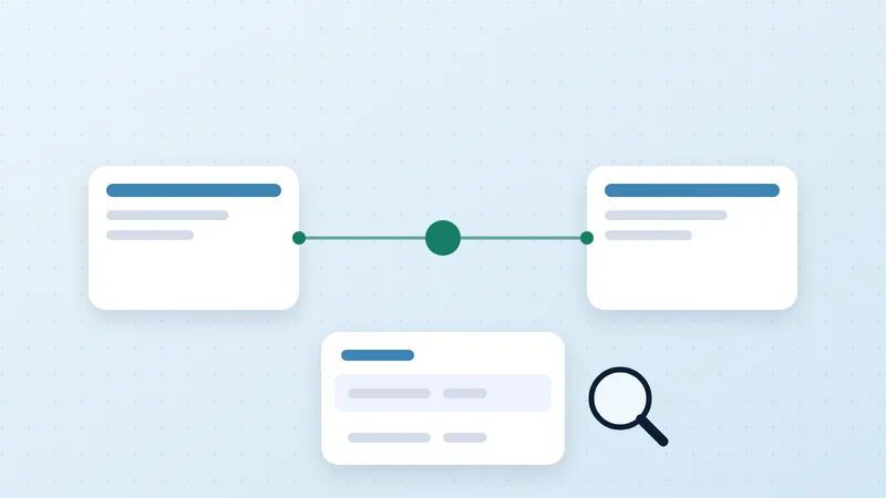 Illustration of two connected systems with a reconciliation table being checked