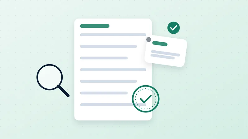 Illustration of an invoice being checked with a magnifier and approved