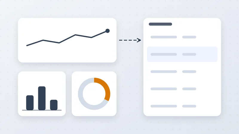 Illustration of a simple dashboard with a trend line and charts linking to detailed records