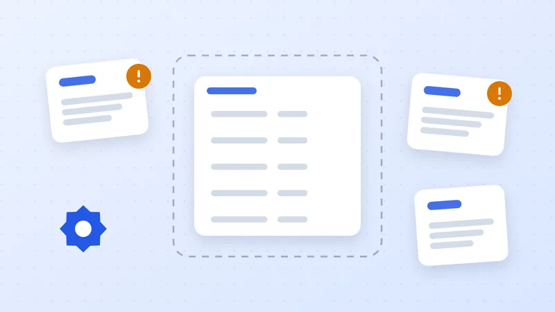 Illustration of a central ledger document surrounded by loose documents that need attention